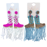 Cowboy Boot Tassel Beaded Earrings in 2 Colors (1.75x5in)