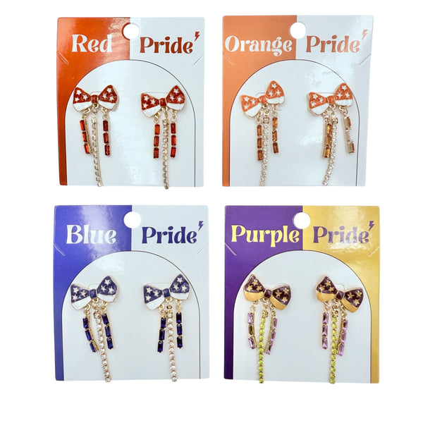 School Pride Bow Tassel Dangle Earrings - 4 Colors Available (0.9x2in)