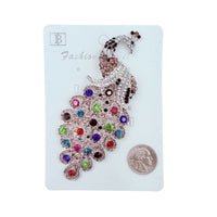 5 Inch Tall Rhinestone Peacock Brooch Pin - Available 6 Colors (2x5in)