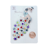 5 Inch Tall Rhinestone Peacock Brooch Pin - Available 6 Colors (2x5in)