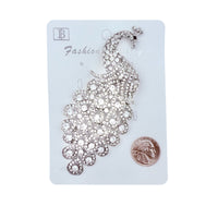 5 Inch Tall Rhinestone Peacock Brooch Pin - Available 6 Colors (2x5in)