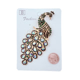 5 Inch Tall Rhinestone Peacock Brooch Pin - Available 6 Colors (2x5in)