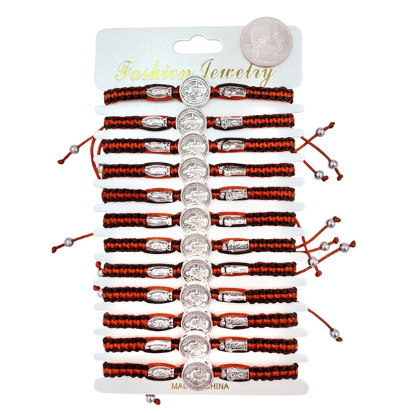 Bulk 12 PCS Red & Black Drawstring Bracelets San Benito (BR4-253)