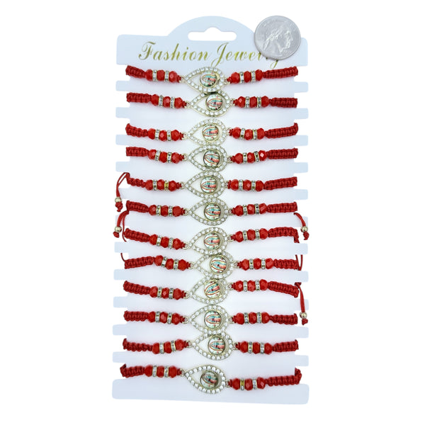 Bulk 12 PCS Red Drawstring Bracelets Guadalupe (BR4-724-2)