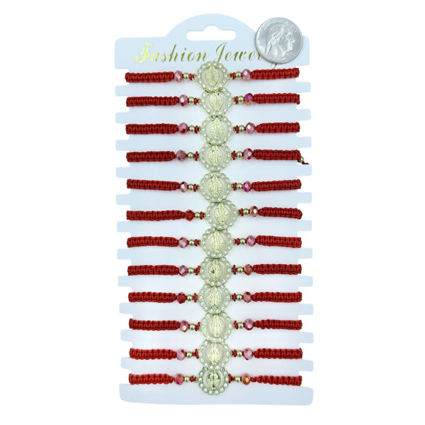 Bulk 12 PCS Red Drawstring Bracelets San Benito (BR4-723-2)