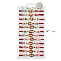 Bulk 12 PCS Red Drawstring Bracelets Guadalupe w/ Puka Shells (BR4-716-2)