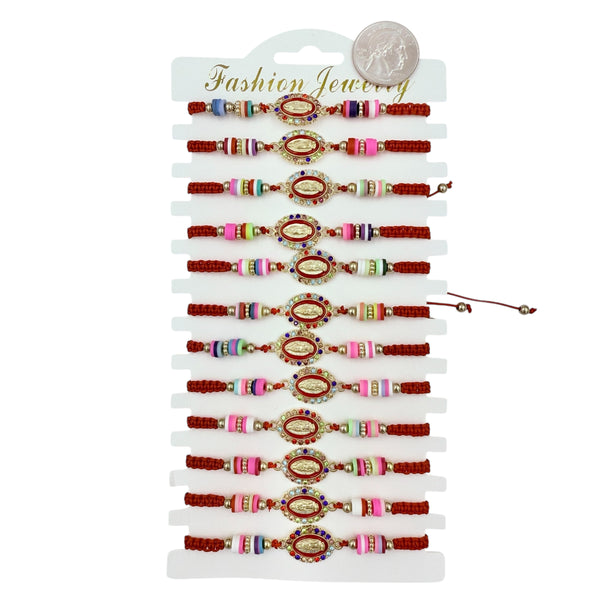 Bulk 12 PCS Red Drawstring Bracelets Guadalupe w/ Puka Shells (BR4-716-2)