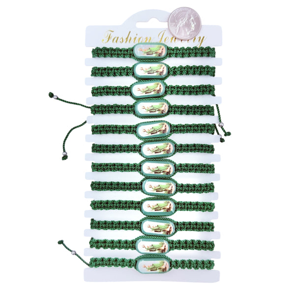 Bulk 12 PCS Green Drawstring Bracelets Saint Jude (BR4-732-1)