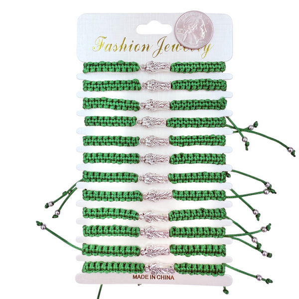 Bulk 12 PCS Green Drawstring Bracelets Saint Jude in Silver or Gold (BR4-703)