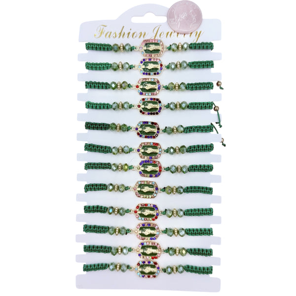 Bulk 12 PCS Green Drawstring Bracelets Saint Jude (BR4-718)