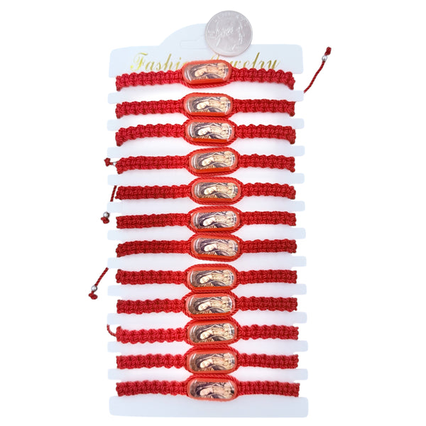Bulk 12 PCS Red Drawstring Bracelets Guadalupe (BR4-732-3)