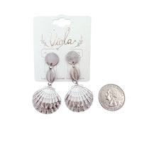 Cowrie Shell & Clamshell Dangle Earrings in Silver or Gold (1x2in)