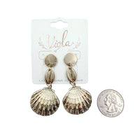 Cowrie Shell & Clamshell Dangle Earrings in Silver or Gold (1x2in)