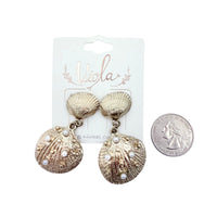 Clamshell & Multi-Pearl Dangle Earrings in Silver or Gold (1x1.5in)