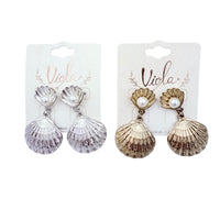 Clamshell & Pearl Dangle Earrings in Silver or Gold (1x1.5in)