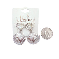 Clamshell & Pearl Dangle Earrings in Silver or Gold (1x1.5in)