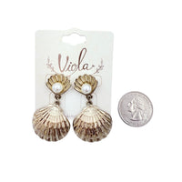 Clamshell & Pearl Dangle Earrings in Silver or Gold (1x1.5in)