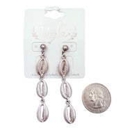 Cowrie Shell Dangle Earrings in Silver or Gold (0.4x2.25in)