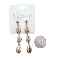 Cowrie Shell Dangle Earrings in Silver or Gold (0.4x2.25in)