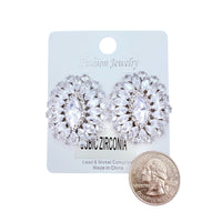 Rhinestone & Cubic Zirconia Flower Shaped Stud Earrings in Silver or Gold (1x1.25in)