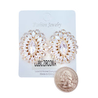 Rhinestone & Cubic Zirconia Flower Shaped Stud Earrings in Silver or Gold (1x1.25in)