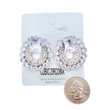 Rhinestone & Cubic Zirconia Wreath Shaped Earrings in Silver or Gold (1.25x1.25in)