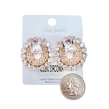 Rhinestone & Cubic Zirconia Wreath Shaped Earrings in Silver or Gold (1.25x1.25in)