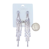 10mm Cubic Zirconia Stud Chandelier Earrings in Silver or Gold (0.75x3.5in)