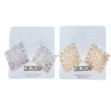 Crystal & Cubic Circle Diamond Shaped Stud Earrings in Silver or Gold (1.25x1.5in)