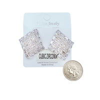 Crystal & Cubic Circle Diamond Shaped Stud Earrings in Silver or Gold (1.25x1.5in)