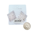Crystal & Cubic Circle Diamond Shaped Stud Earrings in Silver or Gold (1.25x1.5in)