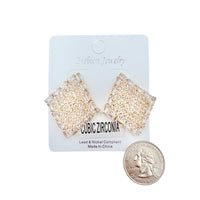 Crystal & Cubic Circle Diamond Shaped Stud Earrings in Silver or Gold (1.25x1.5in)