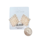 Crystal & Cubic Circle Diamond Shaped Stud Earrings in Silver or Gold (1.25x1.5in)