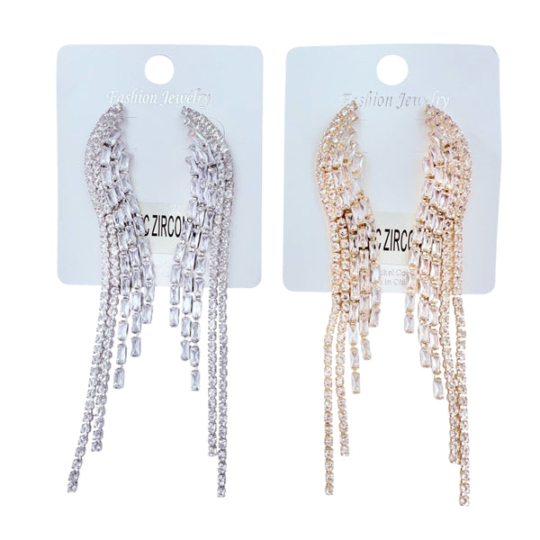 5 Strand Cubic Zirconia & Rhinestone Chandelier Earrings in Silver or Gold (0.5x4in)