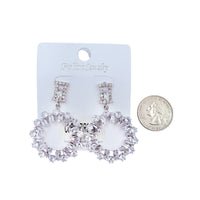 Rhinestone & Cubic Zirconia Circle Dangling Earrings in Silver or Gold (1.5x2in)