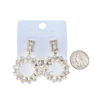 Rhinestone & Cubic Zirconia Circle Dangling Earrings in Silver or Gold (1.5x2in)