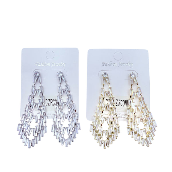 Rhinestone & Cubic Zirconia Chandelier Earrings in Silver or Gold (1 inx2.5in)
