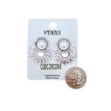 Pearl, Rhinestone & Cubic Zirconia Fan Shaped Earrings in Silver or Gold (1x1.25in)