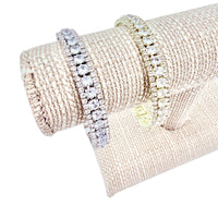 Cubic Zirconia & Rhinestone 3 Row Memory Wire Bracelet