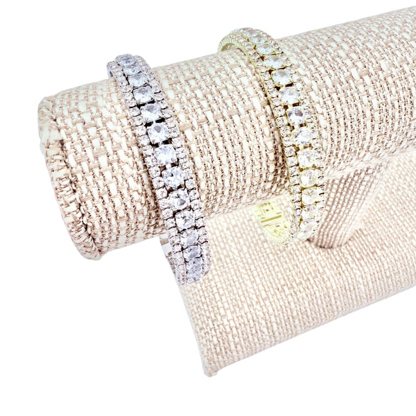 Cubic Zirconia & Rhinestone 3 Row Memory Wire Bracelet