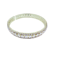 Cubic Zirconia & Rhinestone 3 Row Memory Wire Bracelet