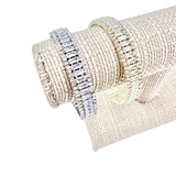 Emerald Cut Cubic Zirconia & Rhinestones Memory Wire Bracelet