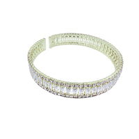 Emerald Cut Cubic Zirconia & Rhinestones Memory Wire Bracelet