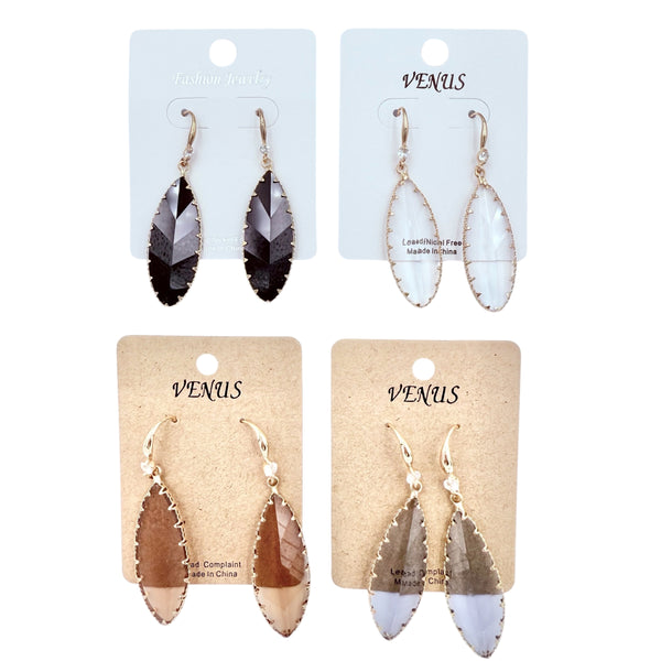 Crystal Marquise Shaped Dangled Earrings - 3 Colors Available (0.6x2.25in)