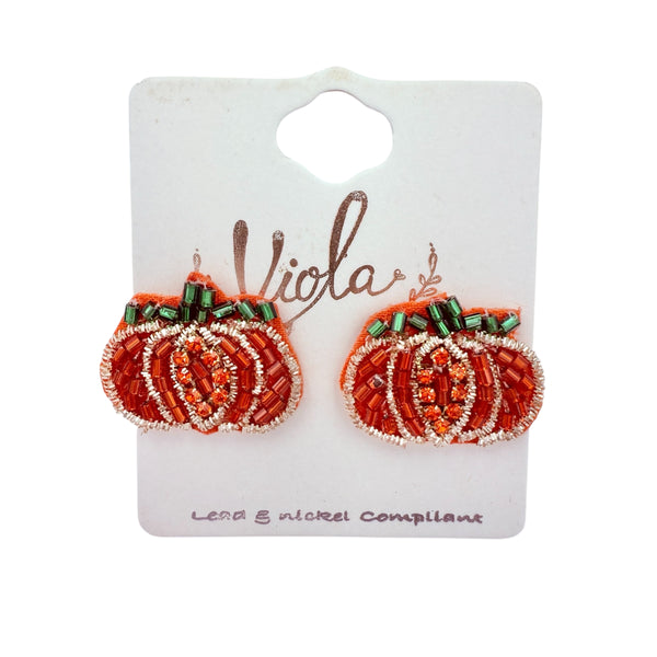 Pumpkin Stud Beaded Earrings (0.75x1in)