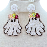 Ghost Wearing Flower Headband Beaded Earrings (1.5x2.5in)