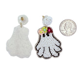 Ghost Wearing Flower Headband Beaded Earrings (1.5x2.5in)