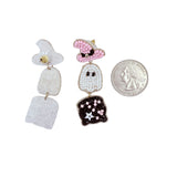 Ghost Wearing Black & Pink Witch Costume Beaded Earrings (0.6x2.5in)