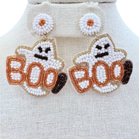 Ghost Boo Beaded Halloween Themed Earrings (1.5x2in)