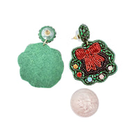 Christmas Wreath Beaded Earrings (1.5x1.75in)